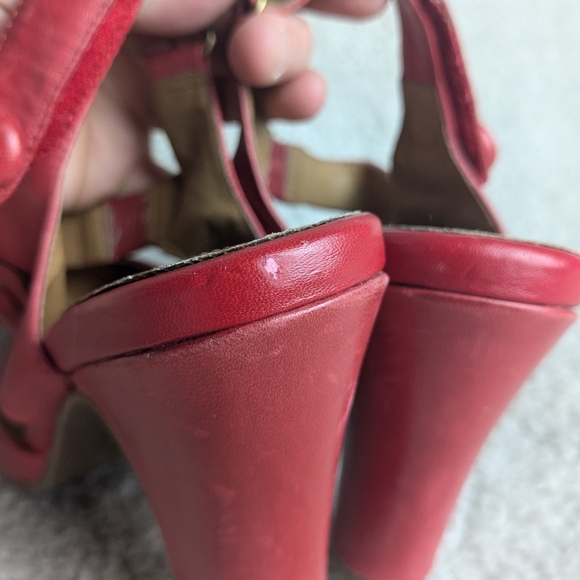Miz Mooz Heel RED Sapphire Model Sandals Size 7.5 Leather With Velcro - Picture 6 of 10